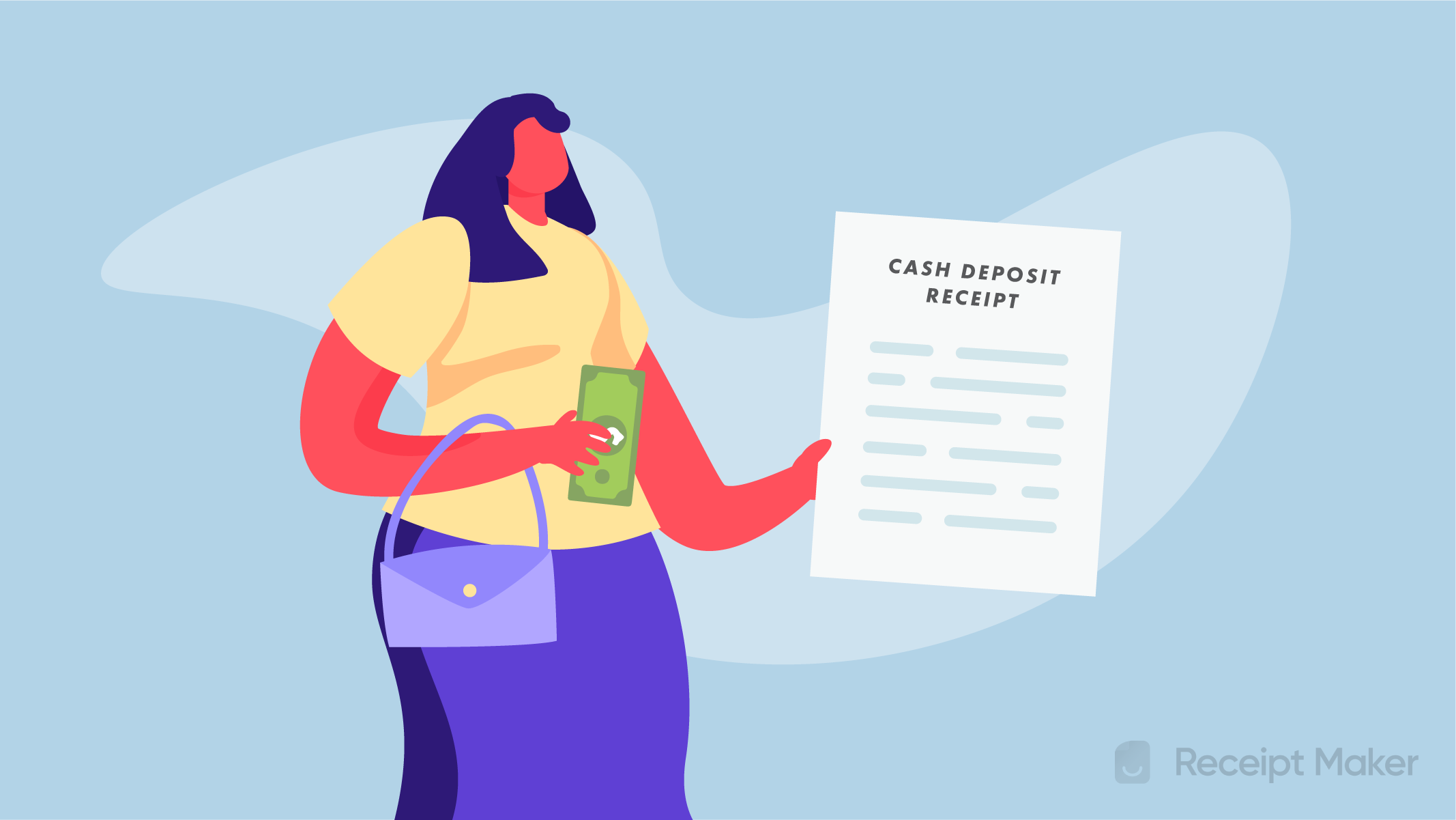 woman-holding-purse-and-dollar-and-cash-deposit-receipt